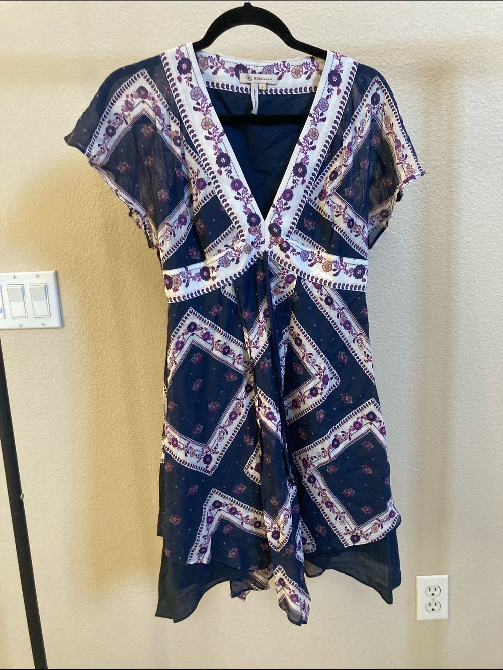 Women’s BCBGeneration Navy cream and Purple Asymmetrical V-Neck Dress